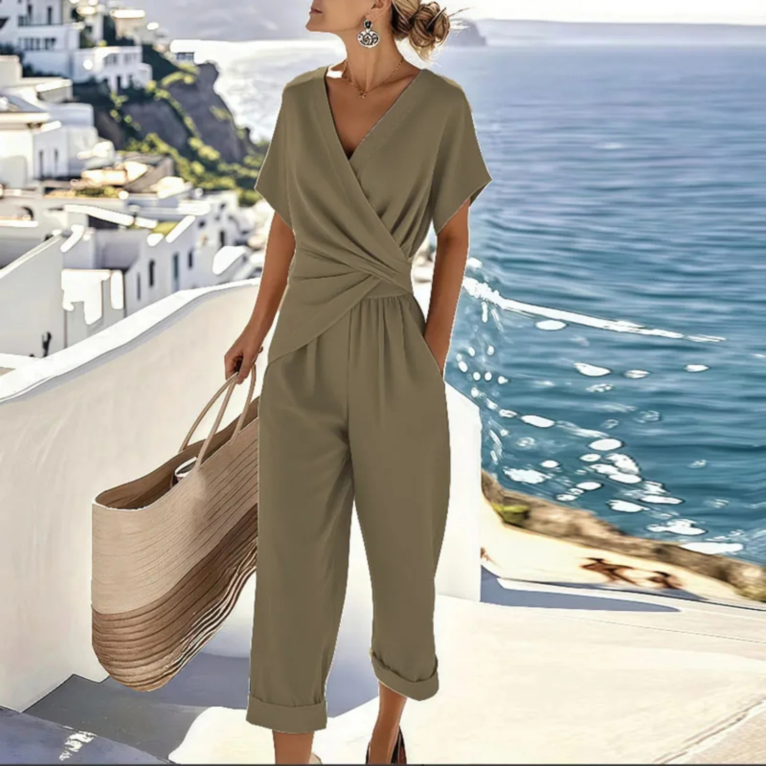 Women's Elegant Draped Two-Piece Set