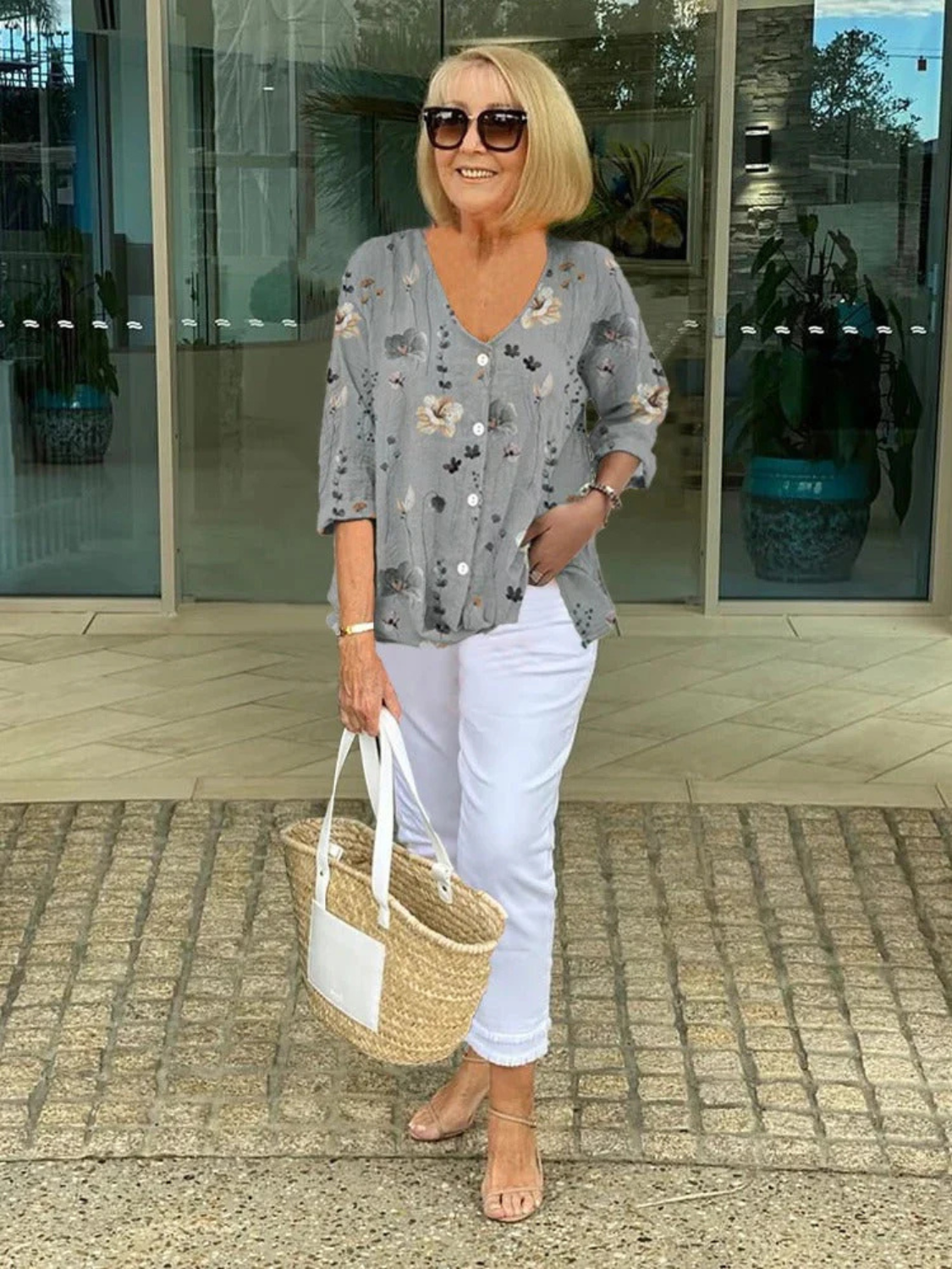 Women's Casual Floral Button-Up Blouse