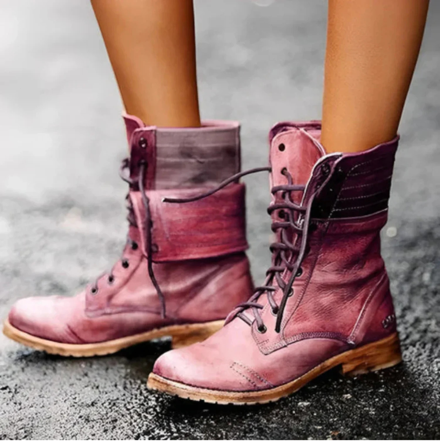 Women's Leather Retro Lace-Up Ankle Boots