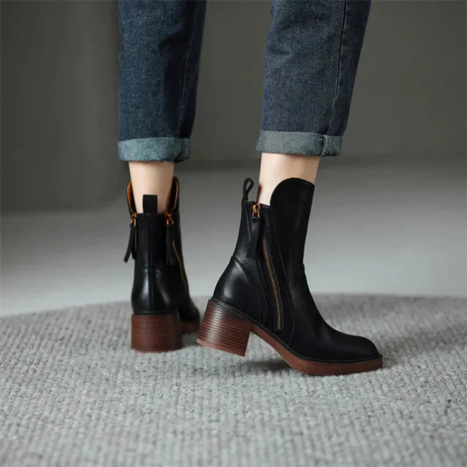 Women's Leather Side Zip Ankle Boots