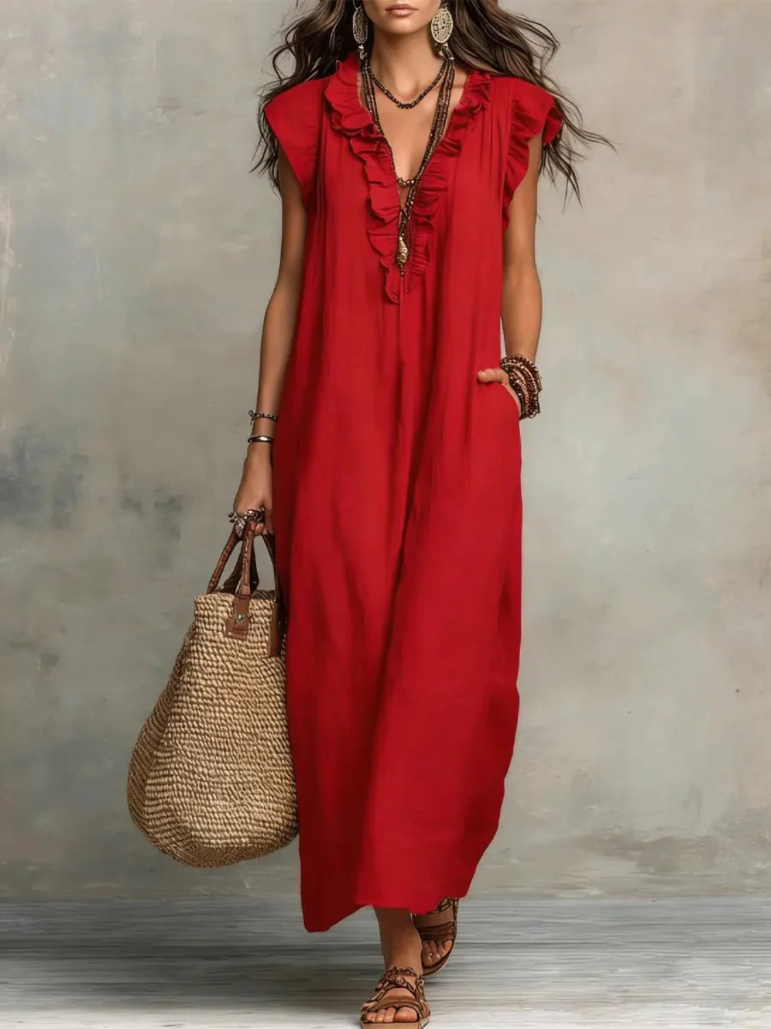 Women's Sleeveless Bohemian Ruffle Maxi Dress