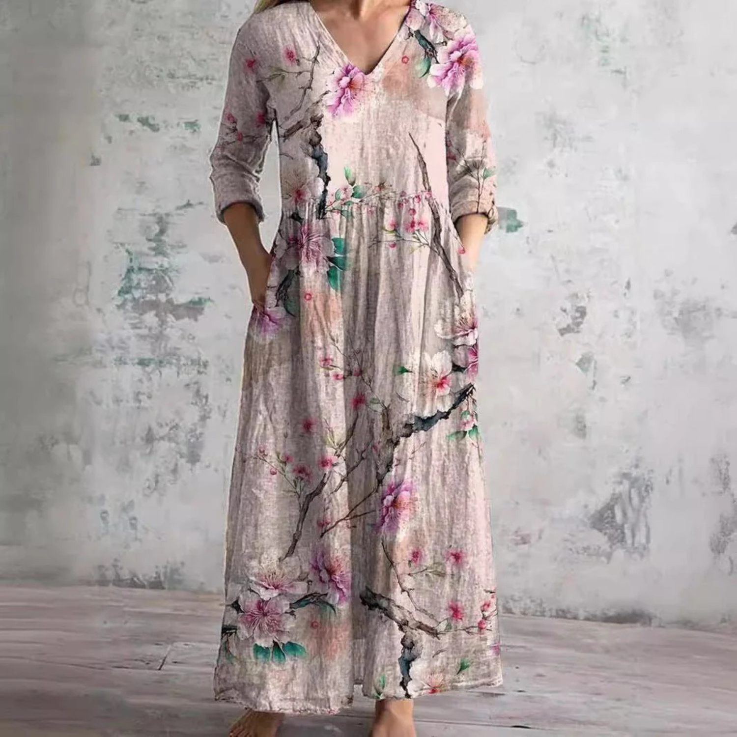 Women's Vintage Floral Print Maxi Dress