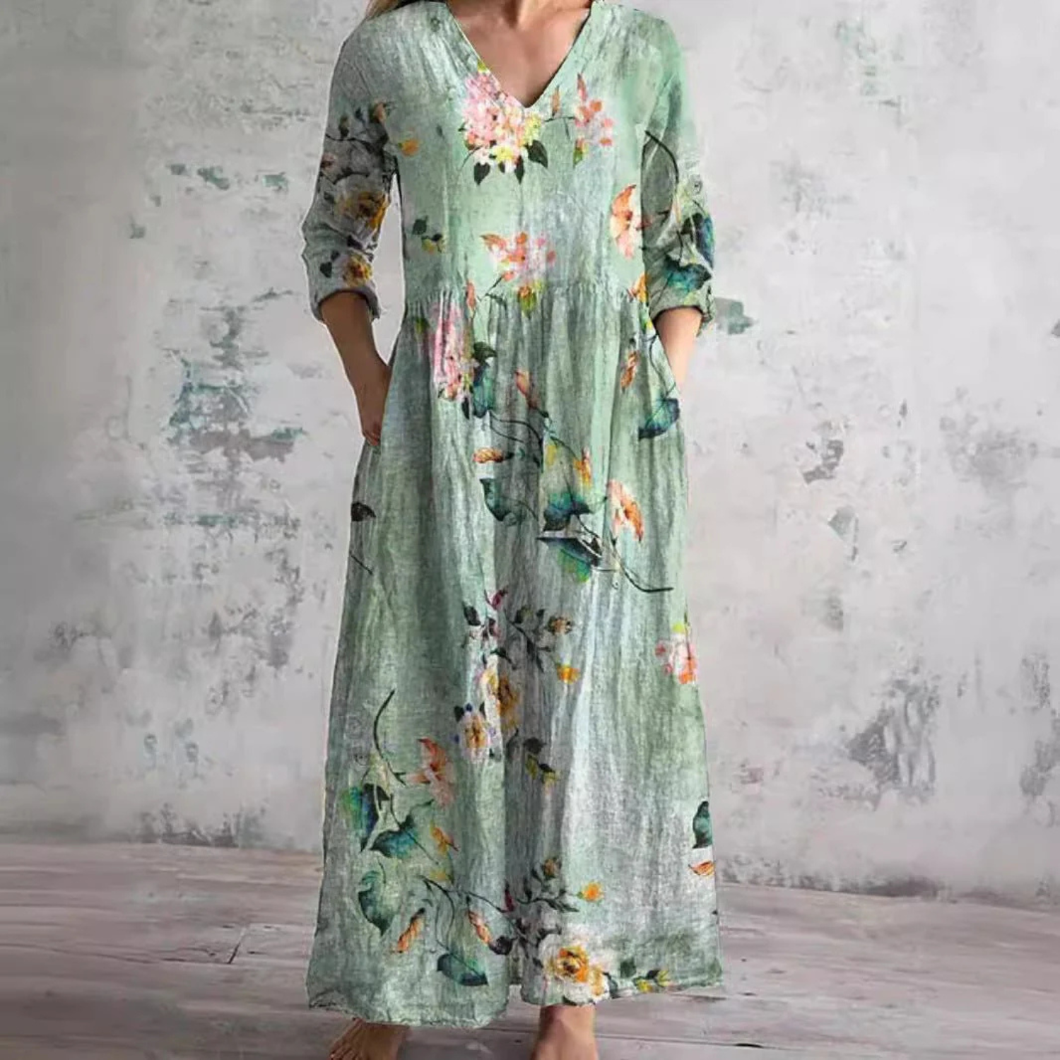 Women's Vintage Floral Print Maxi Dress