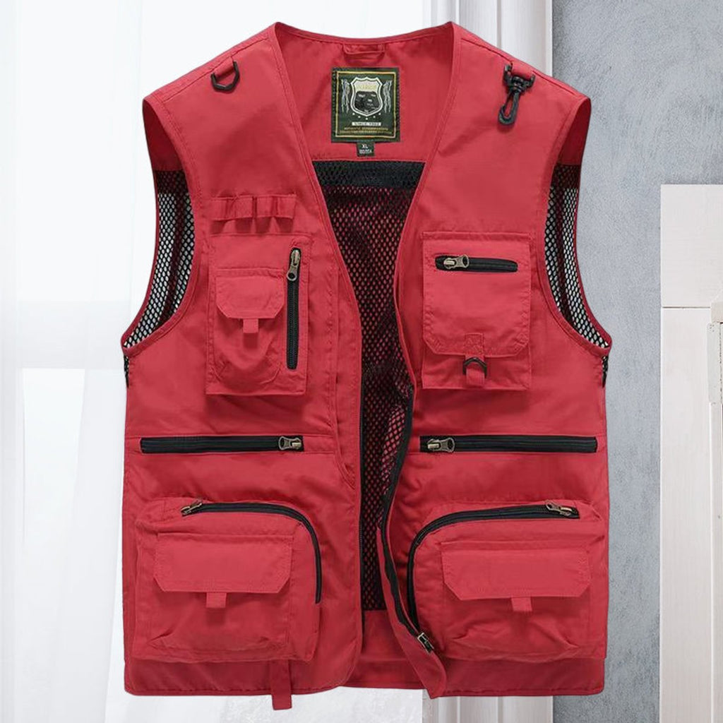 Men's Gilet Multi-Pocket Outdoor Zip-Up Vest - Red