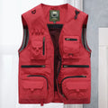 Men's Gilet Multi-Pocket Outdoor Zip-Up Vest - Red