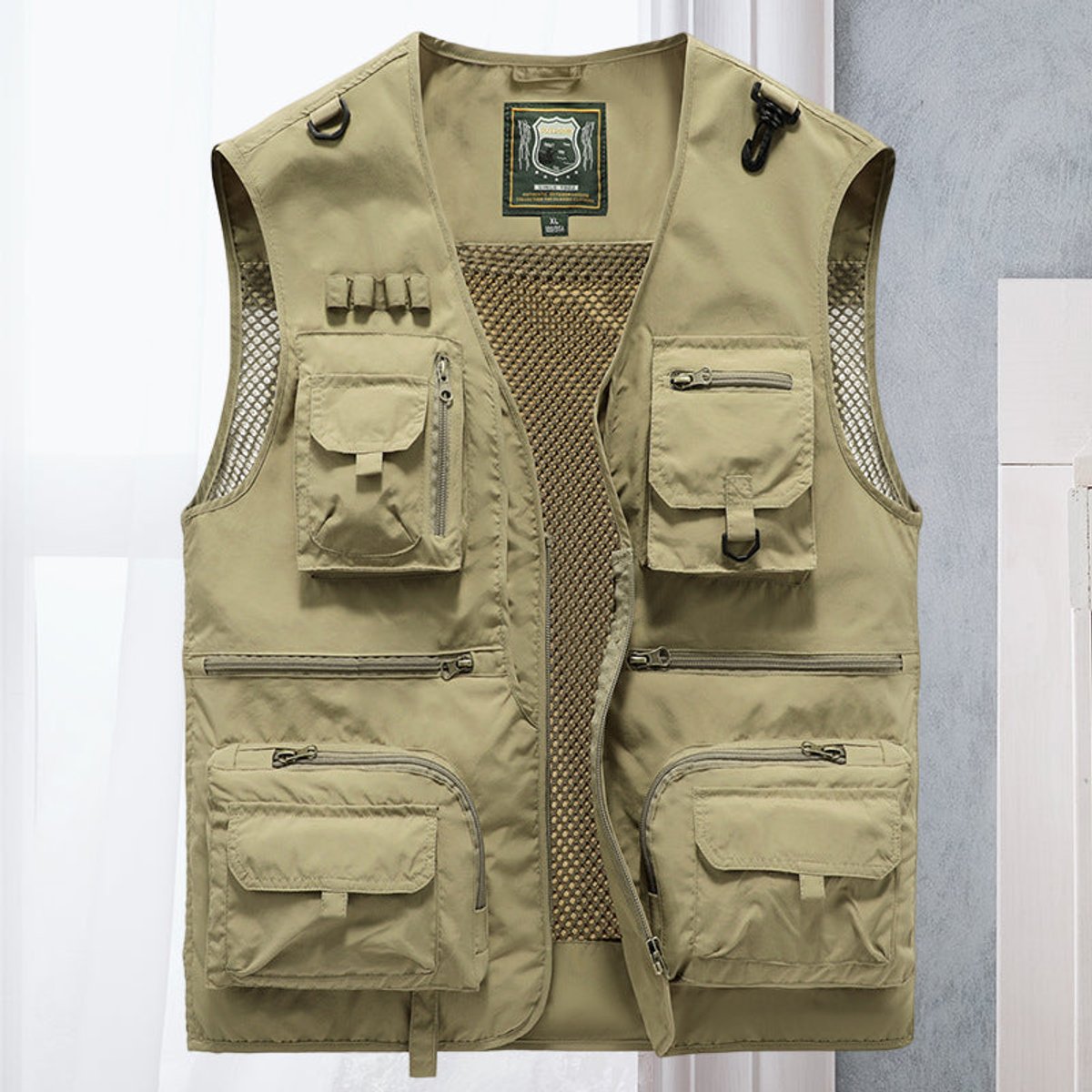 Men's Gilet Multi-Pocket Outdoor Zip-Up Vest - Khaki