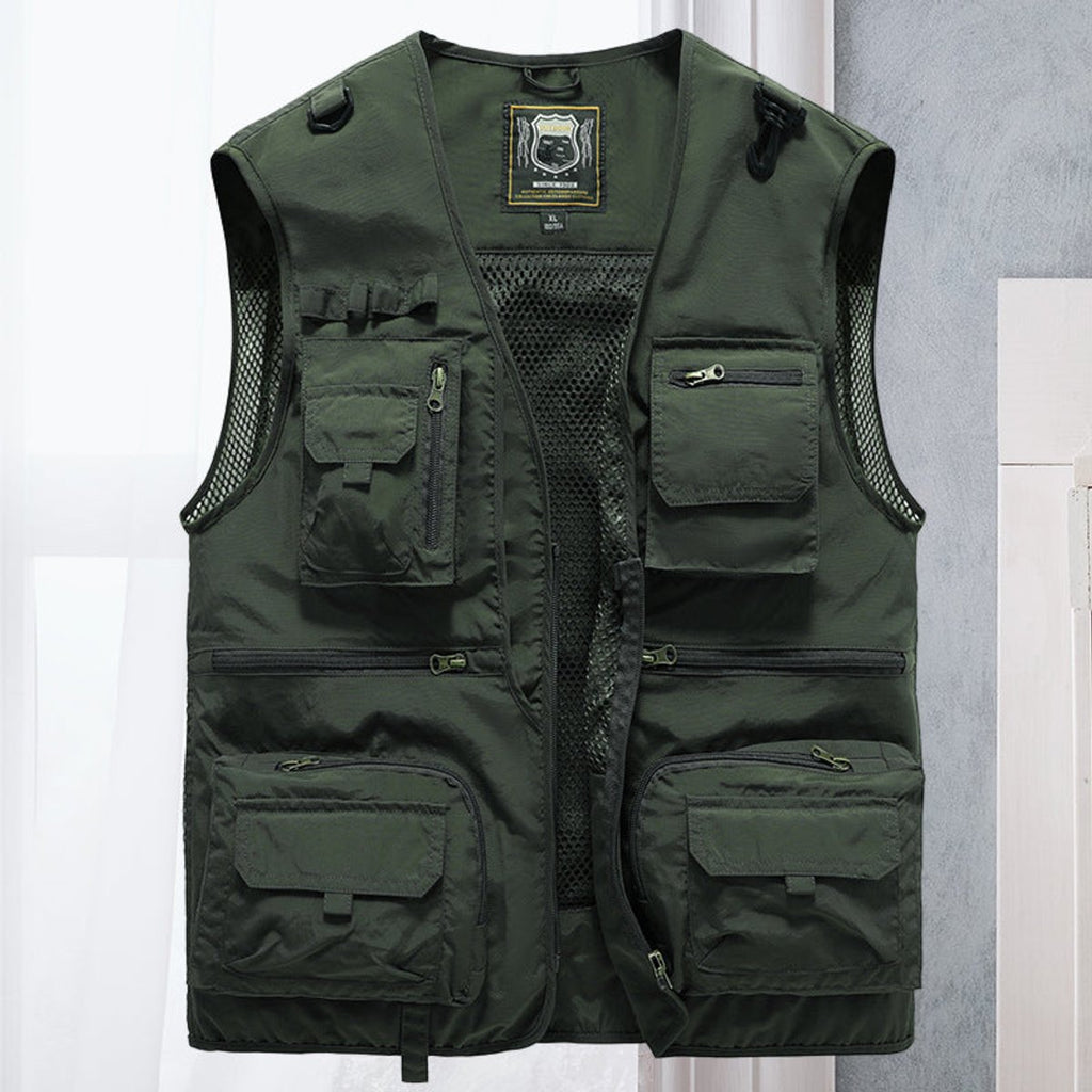 Men's Gilet Multi-Pocket Outdoor Zip-Up Vest - Army Green