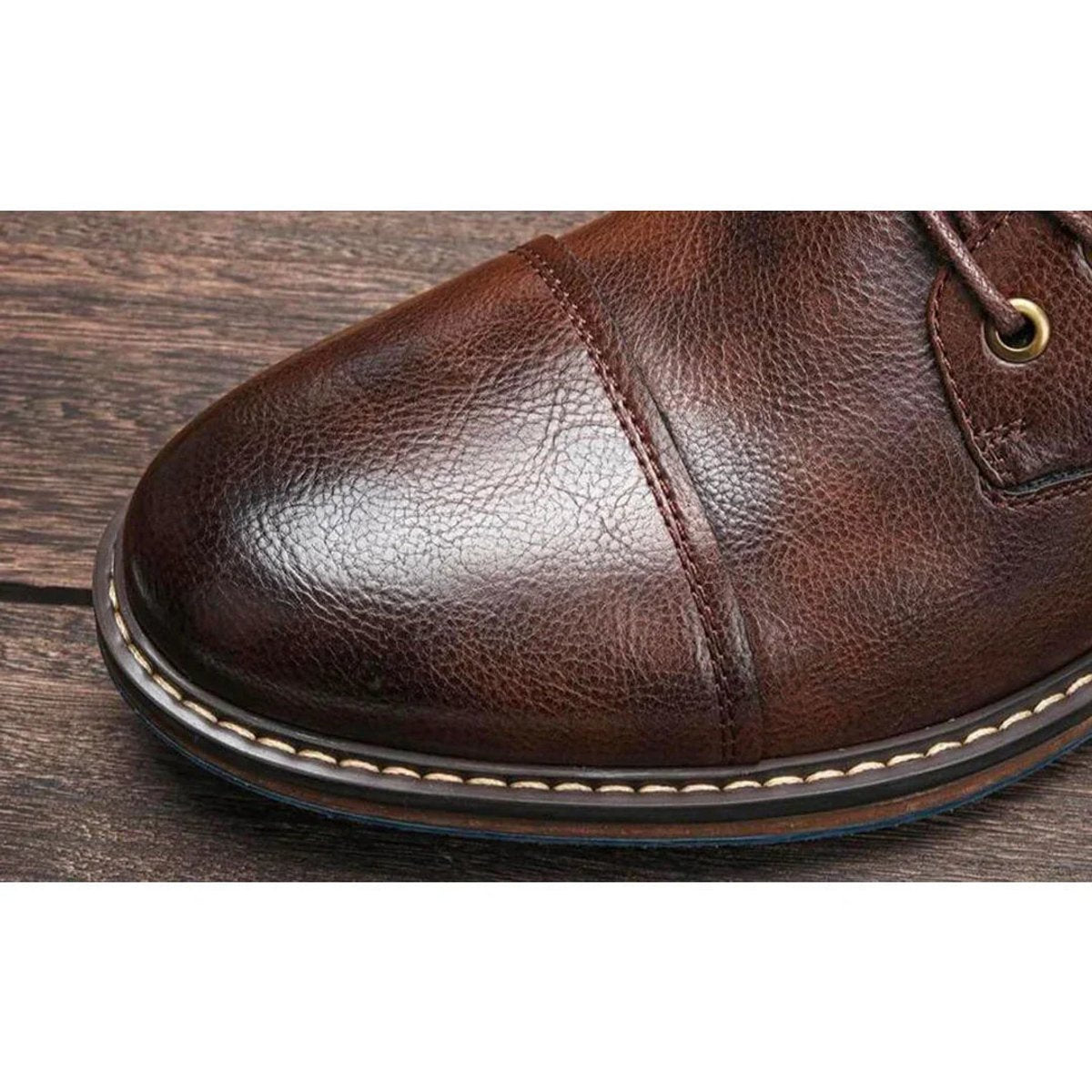Men's Lace-Up Oxford Leather Ankle Boots Side Zip