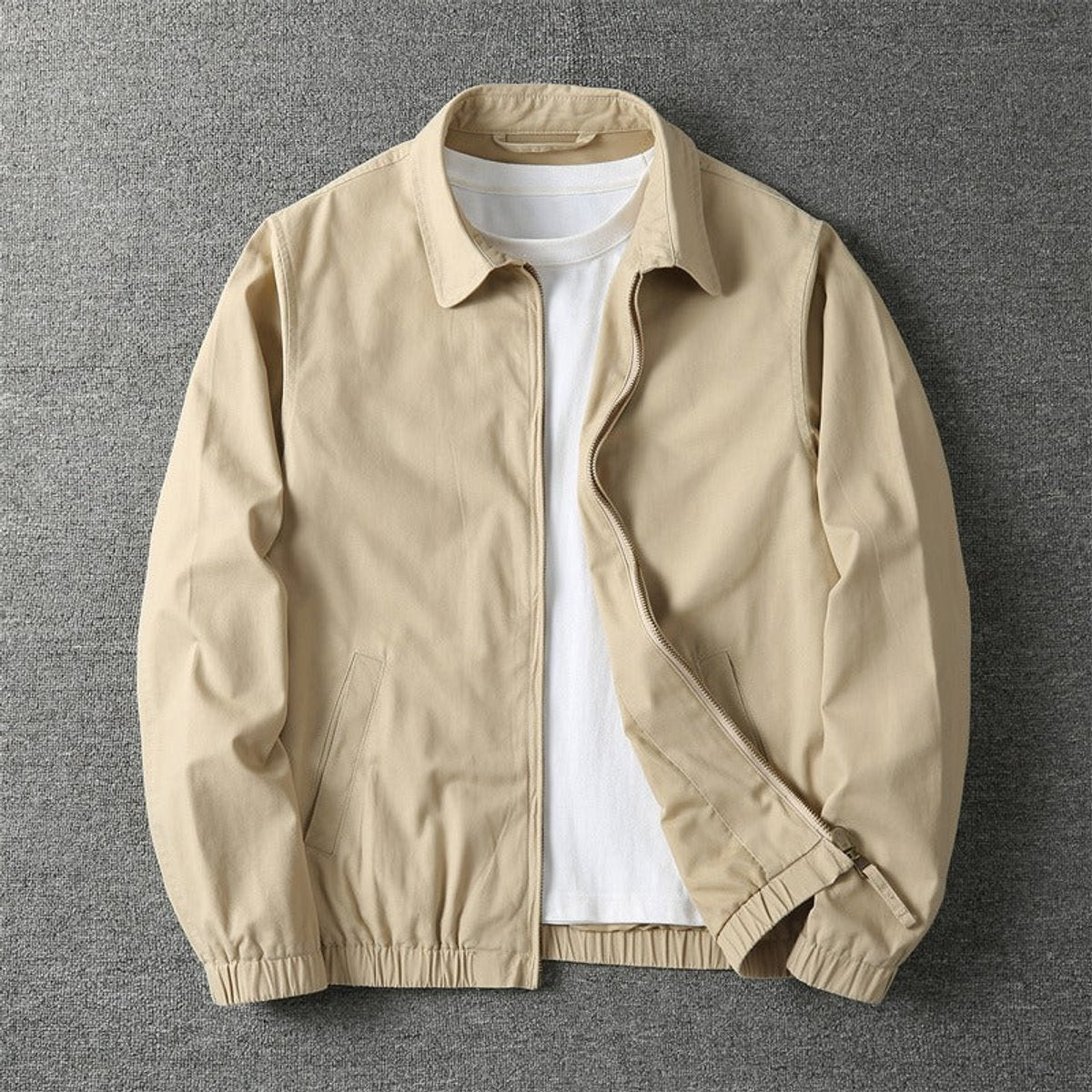Men's Lightweight Zip-Up Bomber Mens Winter Coat Jacket - Beige