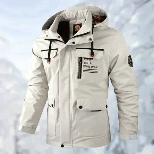 Mens Quilted Jacket Waterproof Hooded Windproof Outdoor Coat - White