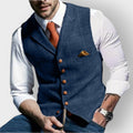 Men's Slim-Fit Plaid Tweed Mens Gilet Button-Front Vest - Blue