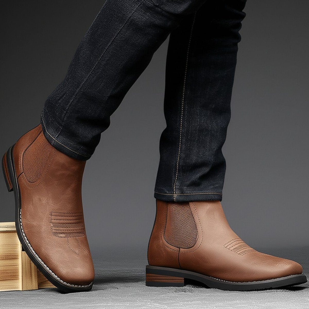 Men's Slip-On Chelsea Boots Square-Toe Western-Stitch