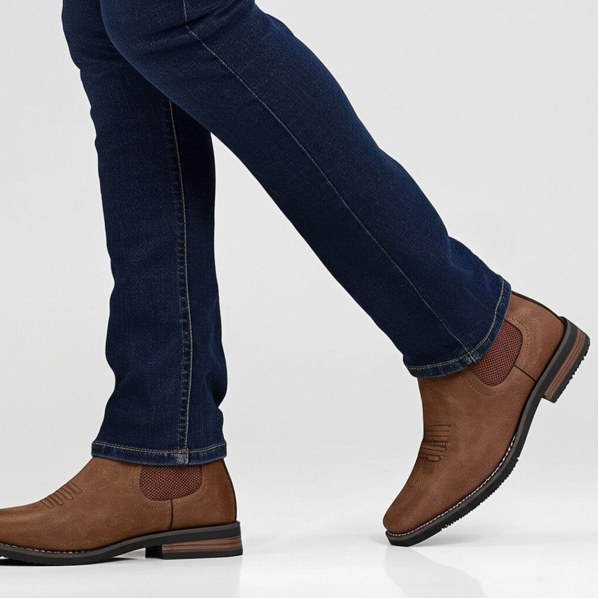 Men's Slip-On Chelsea Boots Square-Toe Western-Stitch
