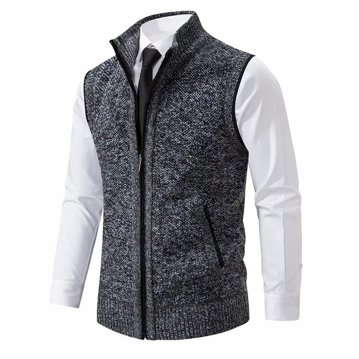 Men's Zip-Up Sleeveless Knit Cardigan Sweater Vest - Dark Gray