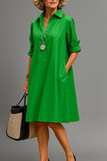 Women's A-Line Collared Midi Cocktail Dress Swing Silhouette - Green
