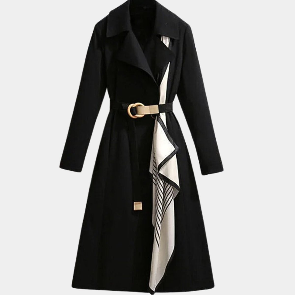 Women's Belted Midi Trench Coat Relaxed Fit - Black