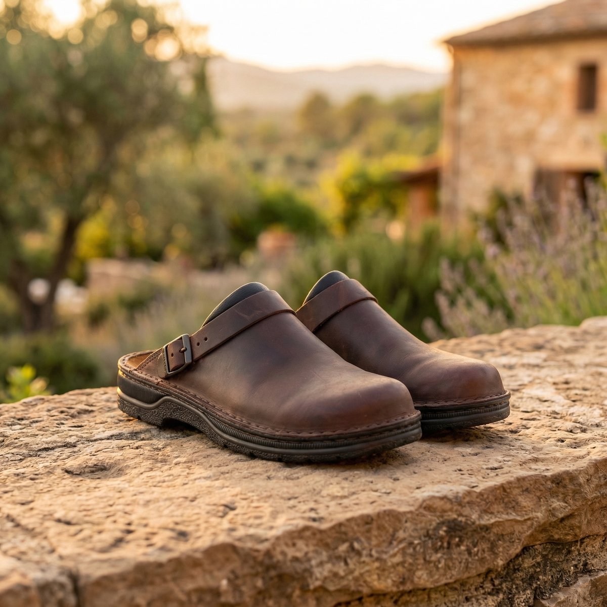 Women's Boots Premium Leather Slip-On Clogs - Dark Brown