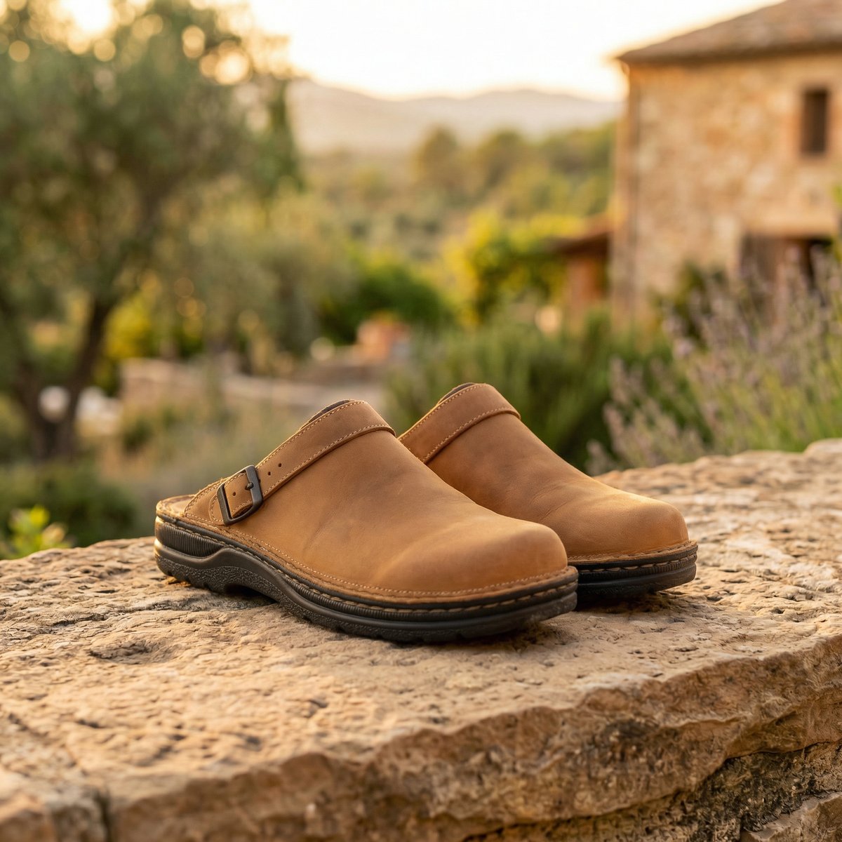 Women's Boots Premium Leather Slip-On Clogs - Brown