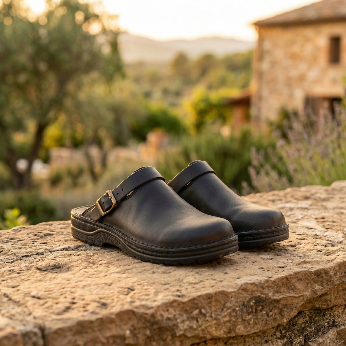 Women's Boots Premium Leather Slip-On Clogs - Black