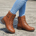 Women's Boots Quilted Faux Leather Lace-Up Side-Zip Ankle Boots - Brown