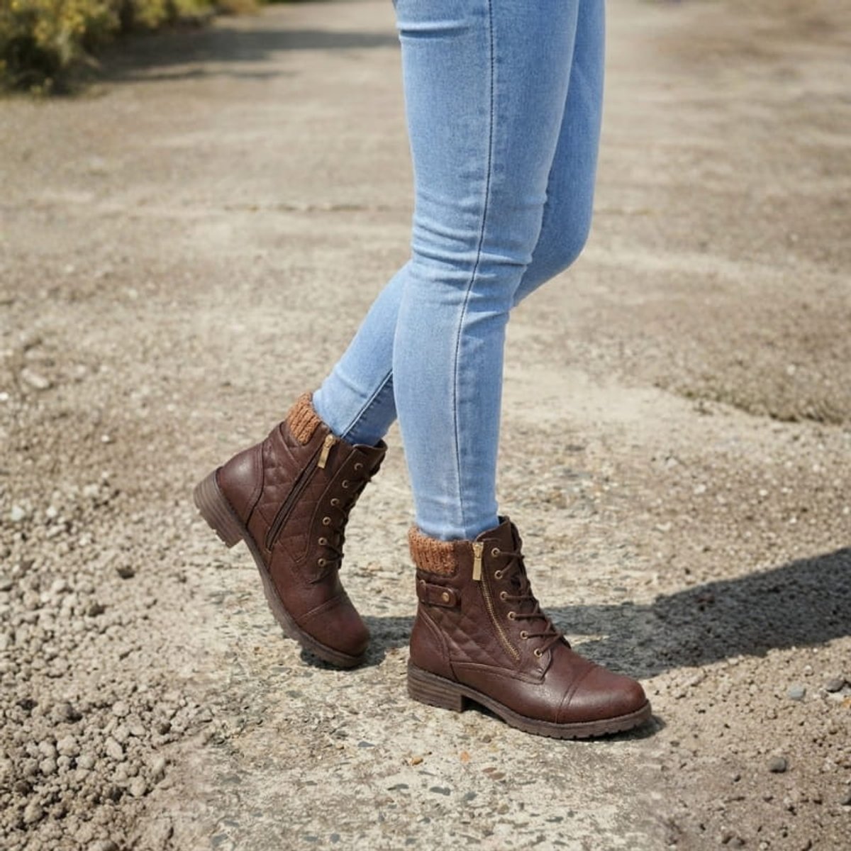 Women's Boots Quilted Faux Leather Lace-Up Side-Zip Ankle Boots