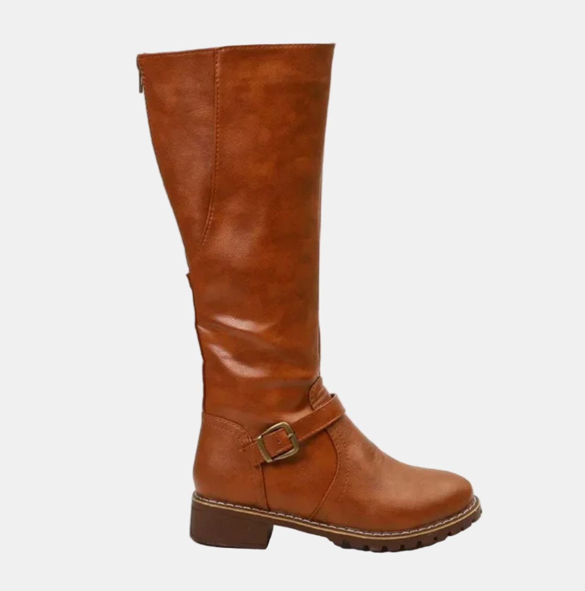 Women's Buckle-Strap Riding Knee High Boots Low Heel