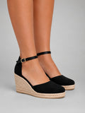 Women's Closed-Toe Espadrille Wedge Sandals Ankle Strap - Black