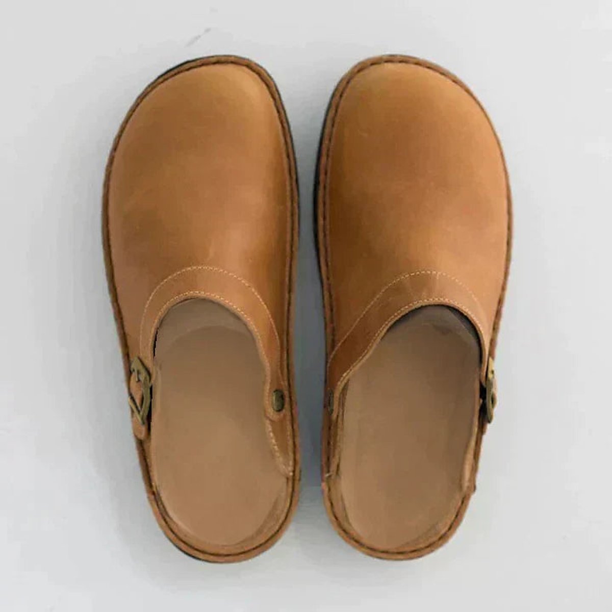 Women's Orthopedic Buckle-Strap Leather Slip-On Clogs