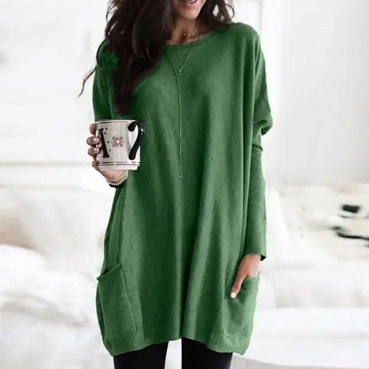 Women's Oversized Long Sleeve Pocket Tunic Top