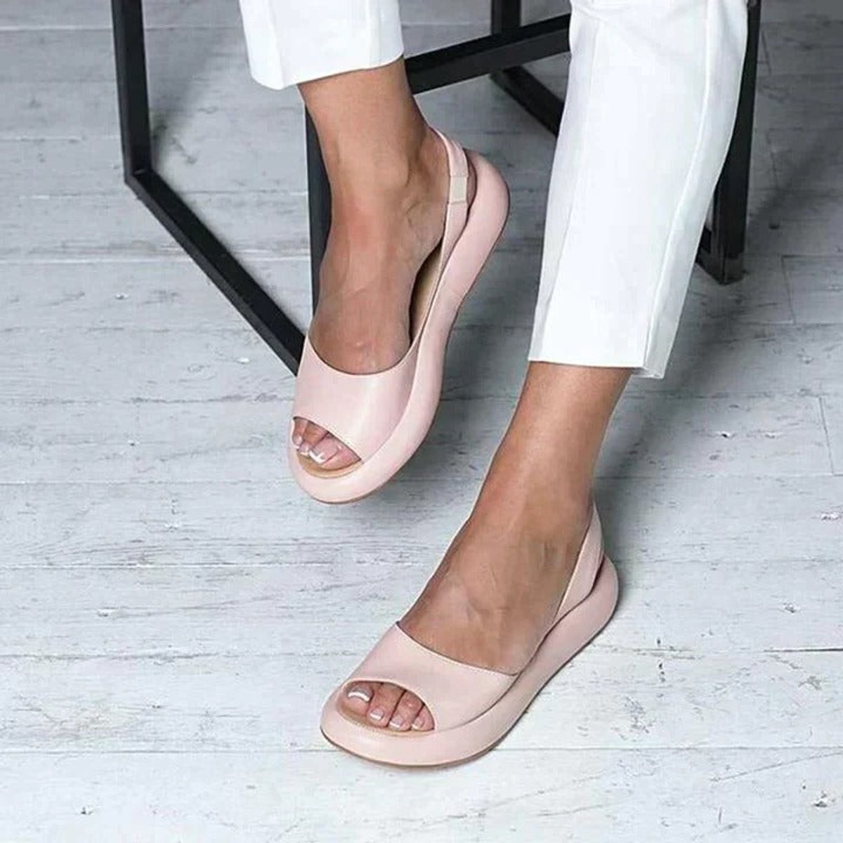 Women's Peep Toe Cushioned Flat Comfortable Sandals Slingback - Pink
