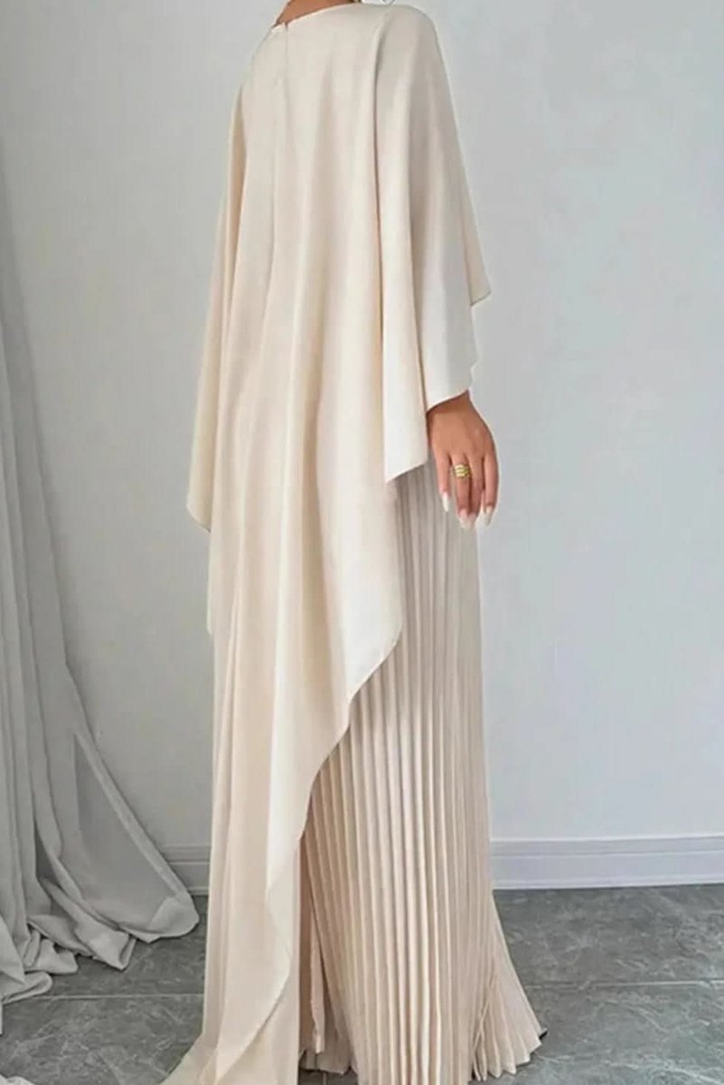 Women's Pleated Cape Overlay Maxi Evening Gown