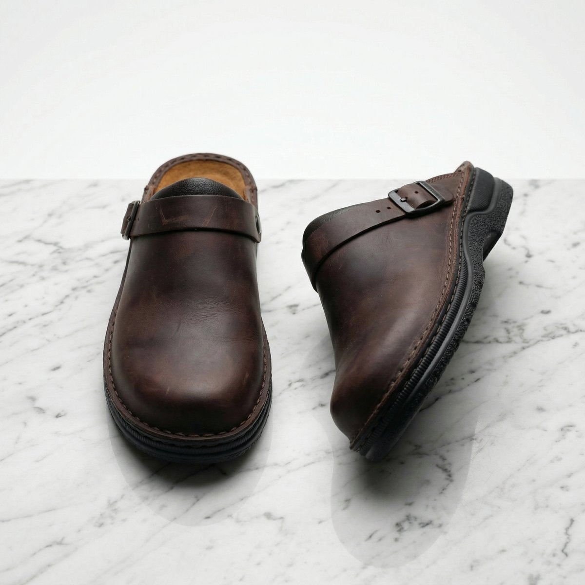 Women's Premium Leather Slip-On Cushioned Clogs - Dark Brown