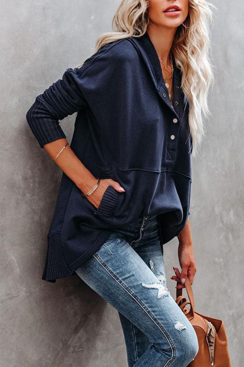 Women's Relaxed-Fit Hooded Long-Sleeve Polyester Tunic Sweatshirt