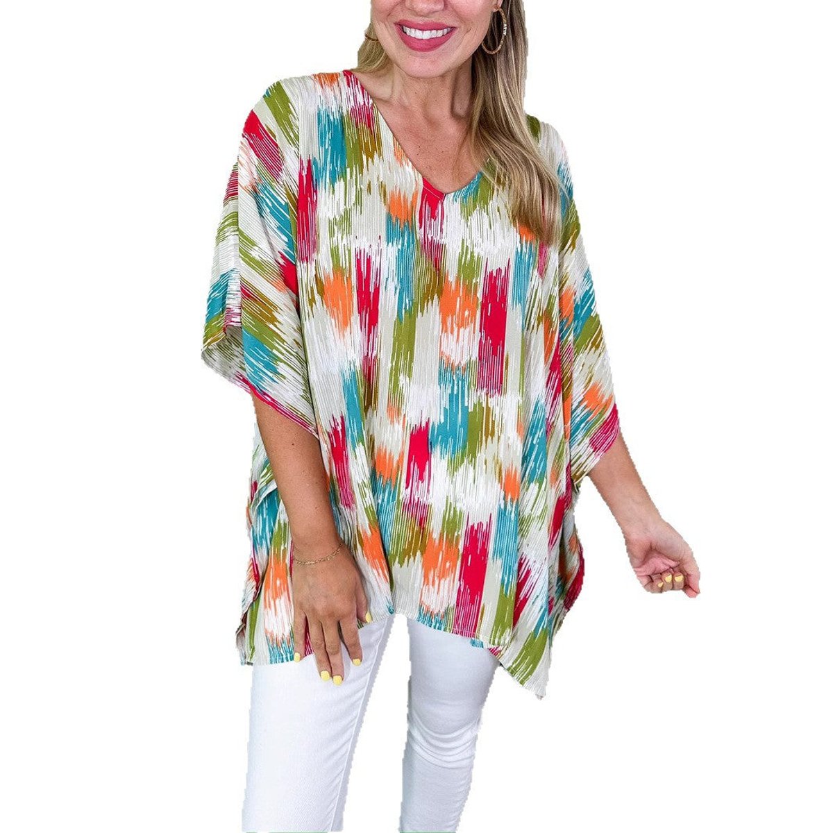 Women's Relaxed-Fit V-Neck Abstract Print Tunic Top