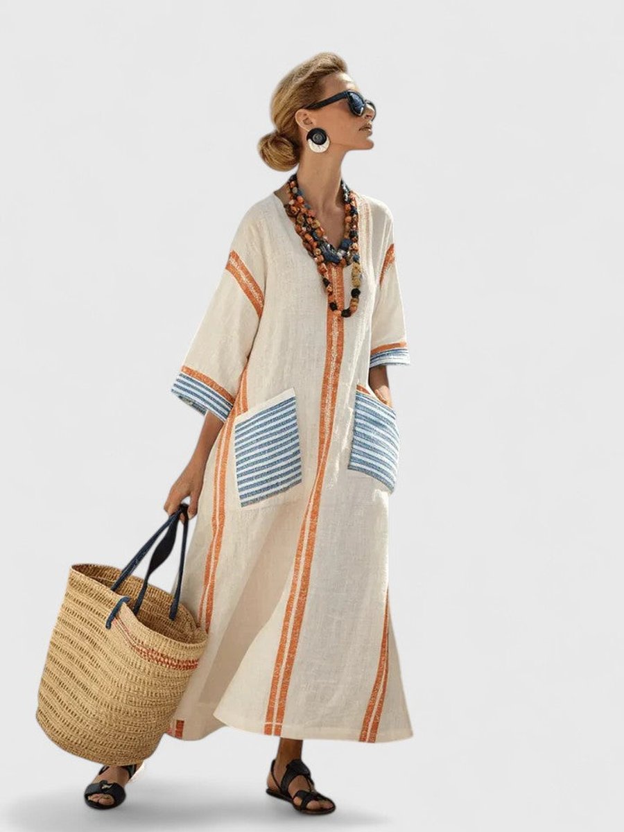 Women's Relaxed-Fit V-Neck Striped Boho Maxi Dress