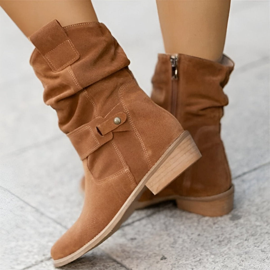 Women's Slouchy Faux Suede Mid-Calf Knee High Boots Block Heel - Brown