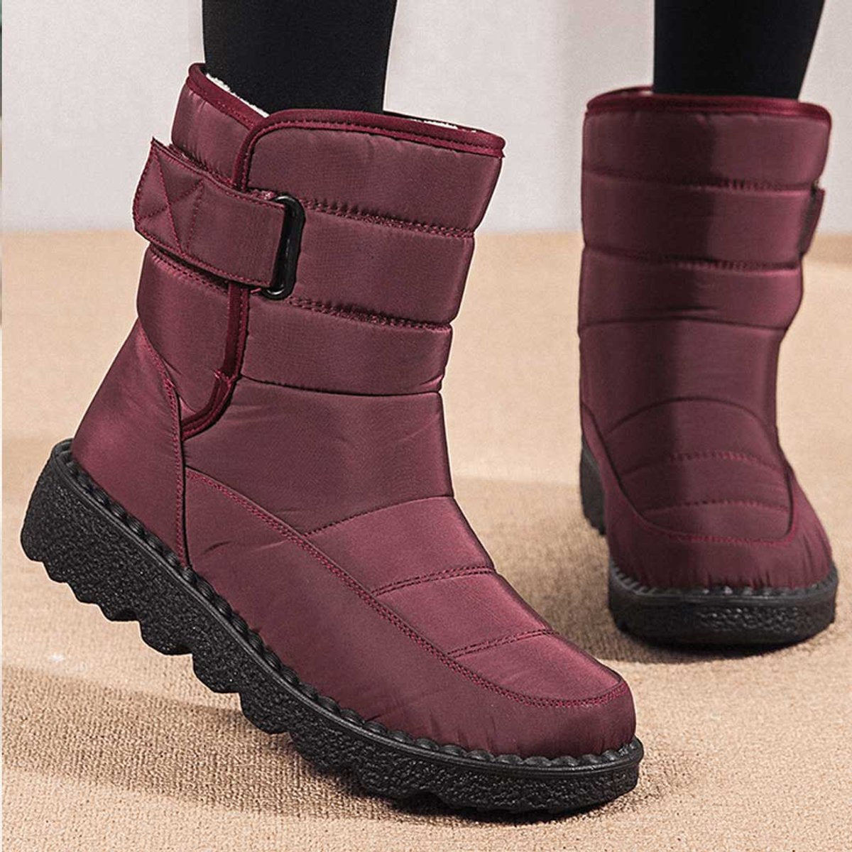 Women's Waterproof Insulated Mid-Calf Snow Boots Knee High Boots - Red