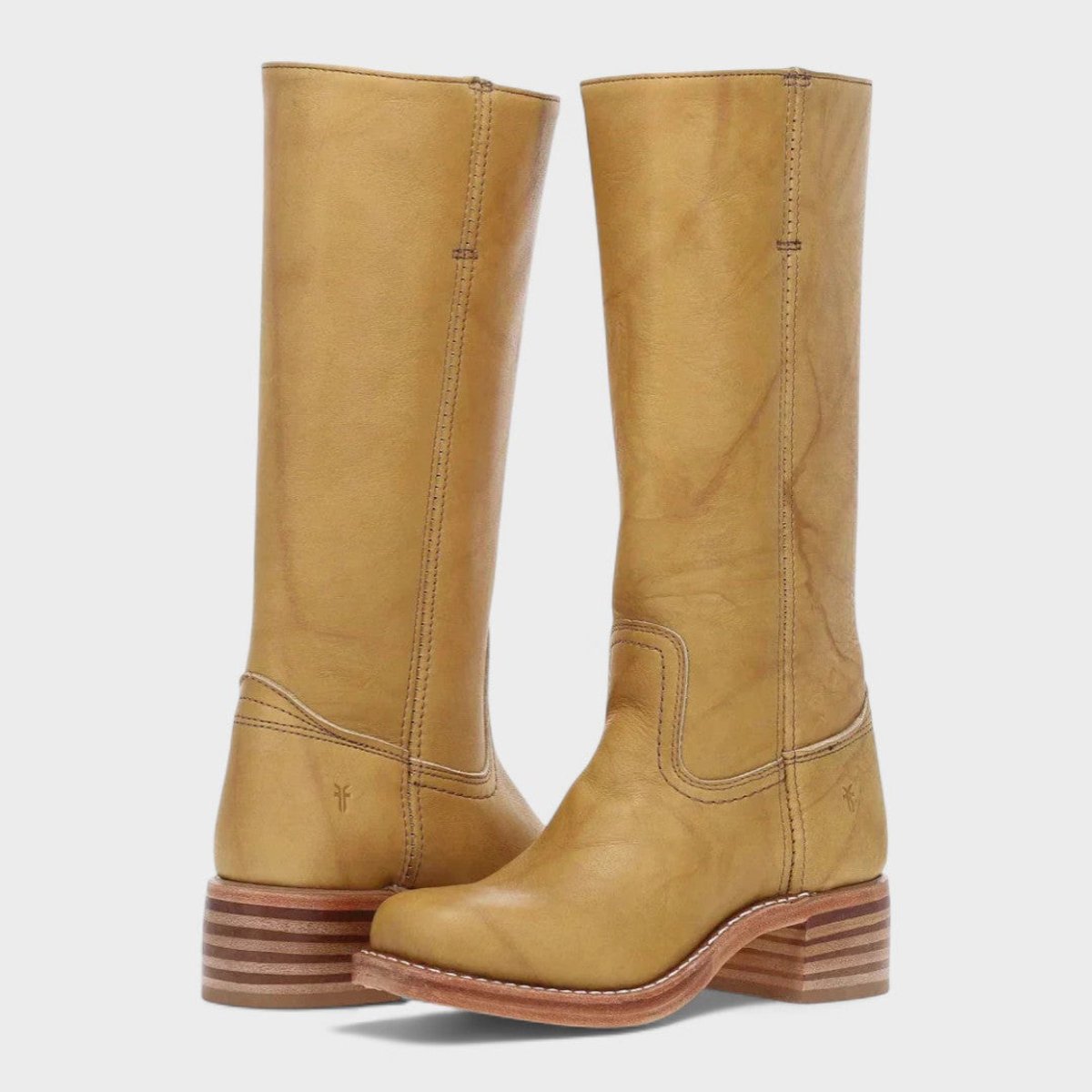 Women's Western Leather Knee High Boots Block Heel - Yellow